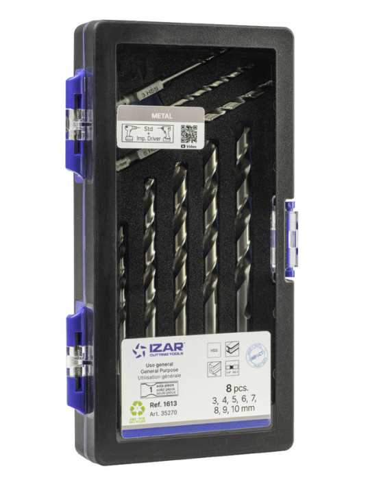 Broca Set 3-4-5-6-7-8-9-10 mm HSS Hexagonal 1/4 Larga DIN E6.3 Metal -1613- IZAR
