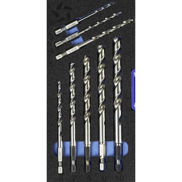 Broca Set 3-4-5-6-7-8-9-10 mm HSS Hexagonal 1/4 Larga DIN E6.3 Metal -1613- IZAR