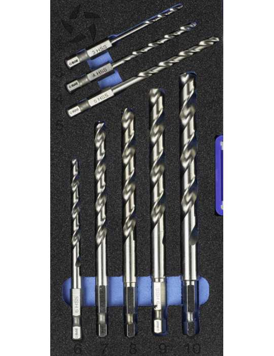 Broca Set 3-4-5-6-7-8-9-10 mm HSS Hexagonal 1/4 Larga DIN E6.3 Metal -1613- IZAR