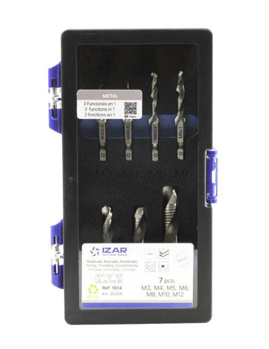 Broca-Macho-Avellanador Set M3-M12 HSS DIN3126 E6.3 -1614- IZAR