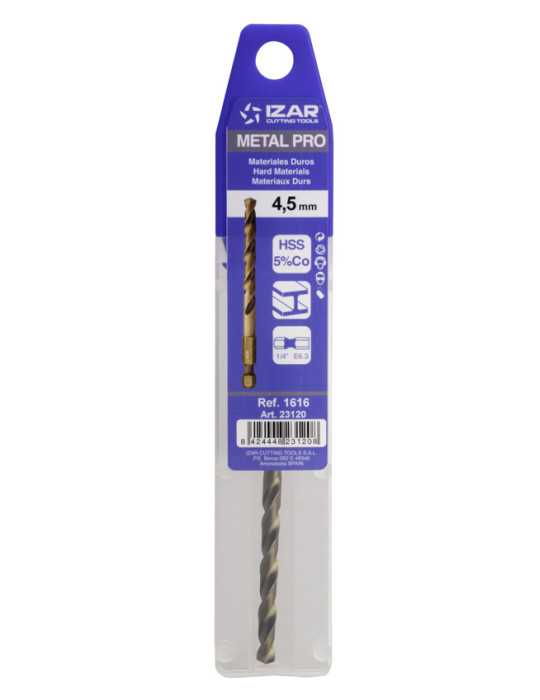 Broca 5,50 mm HSS Co Hexagonal 1/4 Larga DIN E6.3 Metal -1616- IZAR