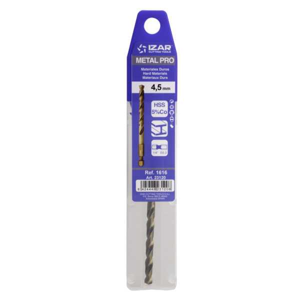 Broca 9,00 mm HSS Co Hexagonal 1/4 Larga DIN E6.3 Metal -1616- IZAR