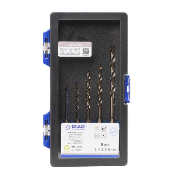 Broca Set 3-4-5-6-8 mm HSS Co Hexagonal 1/4 Larga DIN E6.3 Metal -1616- IZAR