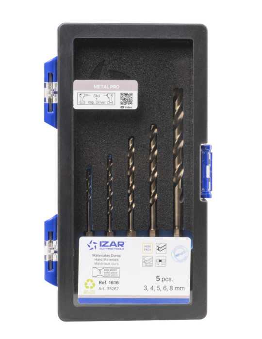 Broca Set 3-4-5-6-8 mm HSS Co Hexagonal 1/4 Larga DIN E6.3 Metal -1616- IZAR