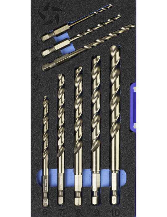Broca Set 3-4-5-6-8 mm HSS Co Hexagonal 1/4 Larga DIN E6.3 Metal -1616- IZAR