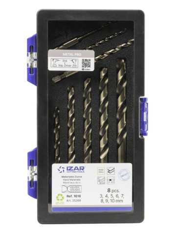 Broca Set 3-4-5-6-7-8-9-10 mm HSS Co Hexagonal 1/4 Larga DIN E6.3 Metal -1616- IZAR