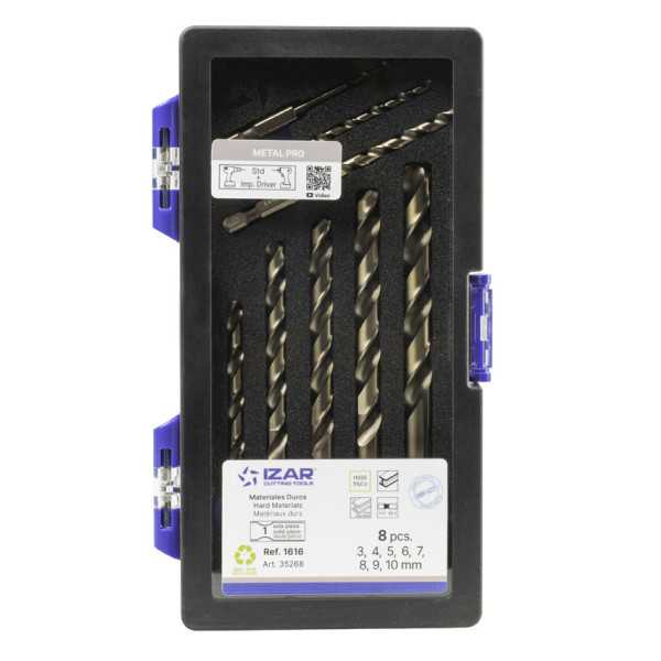 Broca Set 3-4-5-6-7-8-9-10 mm HSS Co Hexagonal 1/4 Larga DIN E6.3 Metal -1616- IZAR
