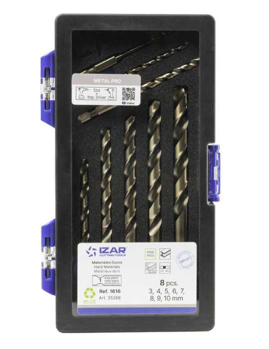 Broca Set 3-4-5-6-7-8-9-10 mm HSS Co Hexagonal 1/4 Larga DIN E6.3 Metal -1616- IZAR