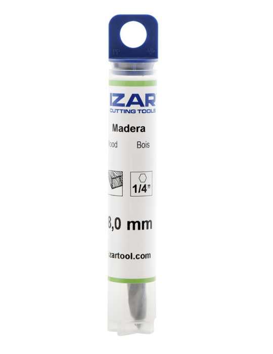 Broca 8,00 mm HSS Hexagonal 1/4 DIN E6.3 Madera -1621- IZAR