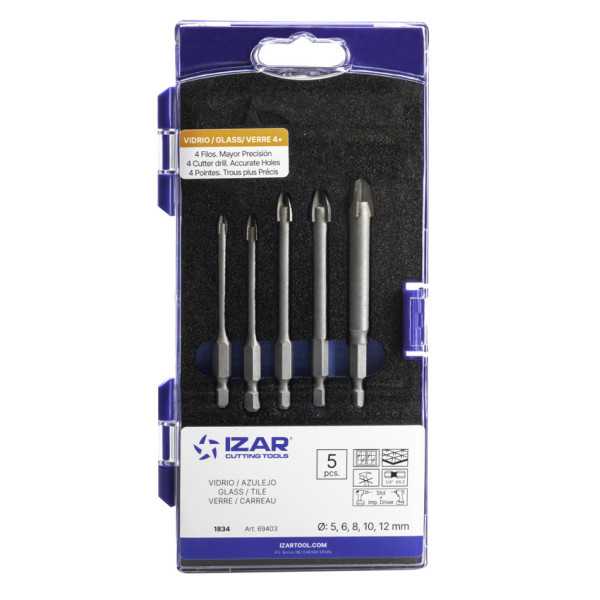 Broca Set 05-06-08-10-12 mm Pared Profesional 4Z+ Mango 3 Planos -1821- IZAR