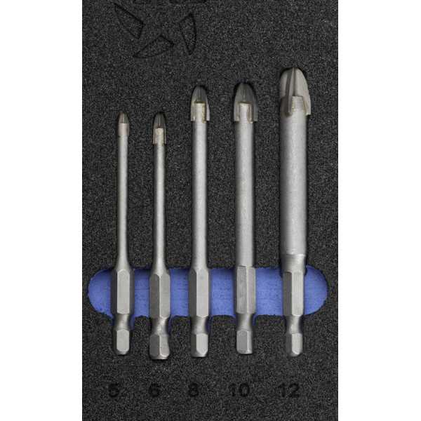 Broca Set 05-06-08-10-12 mm Pared Profesional 4Z+ Mango 3 Planos -1821- IZAR