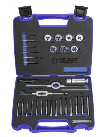 Juego Machos-Cojinetes M3-M12 + Combi (MOD. 0) 33 pcs. ISO 529 Mano -3406- IZAR