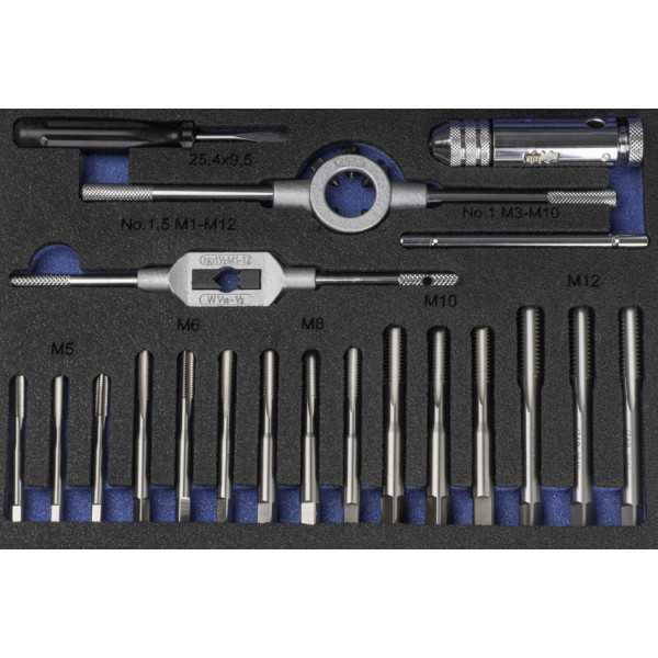 Juego Machos-Cojinetes M3-M12 + Combi (MOD. 0) 33 pcs. ISO 529 Mano -3406- IZAR