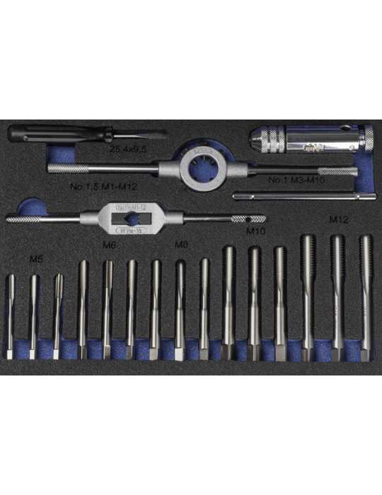 Juego Machos-Cojinetes M3-M12 + Combi (MOD. 0) 33 pcs. ISO 529 Mano -3406- IZAR