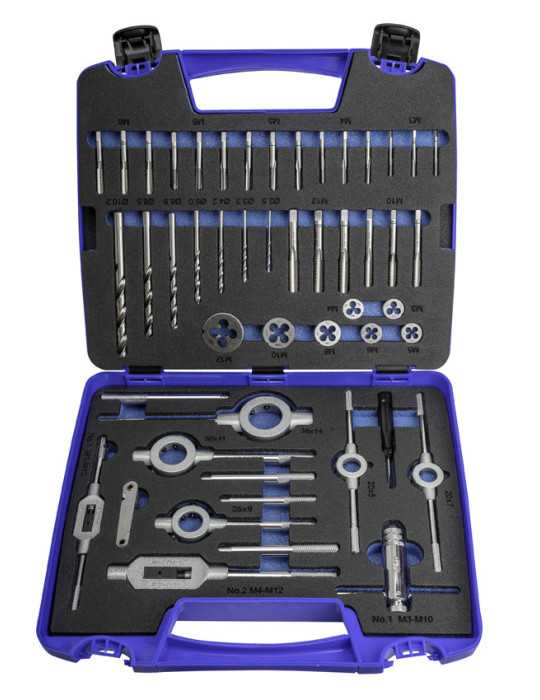 Juego Machos-Cojinetes M3-M12 + Combi (MOD. 2) 45 pcs. Mano -3406- IZAR