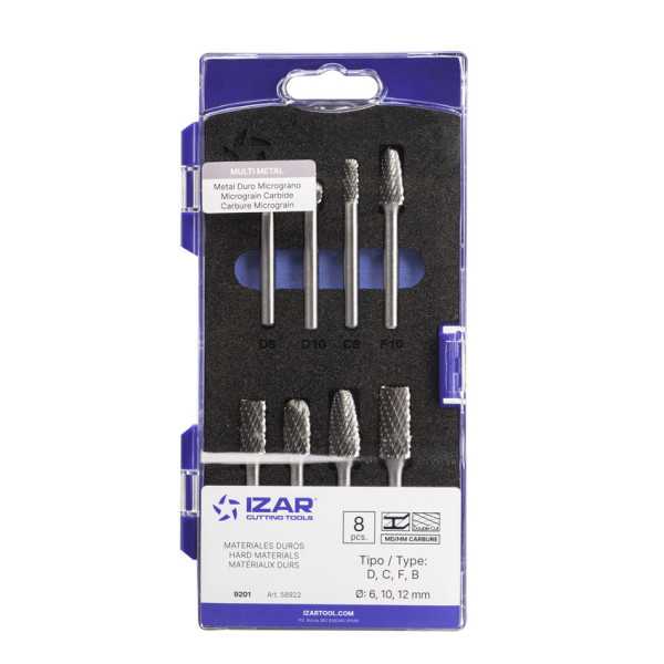 Juego Fresas Set 08 PCS (D-C-F-B) Rotativas Metal Duro -9201- IZAR