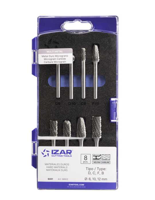 Juego Fresas Set 08 PCS (D-C-F-B) Rotativas Metal Duro -9201- IZAR