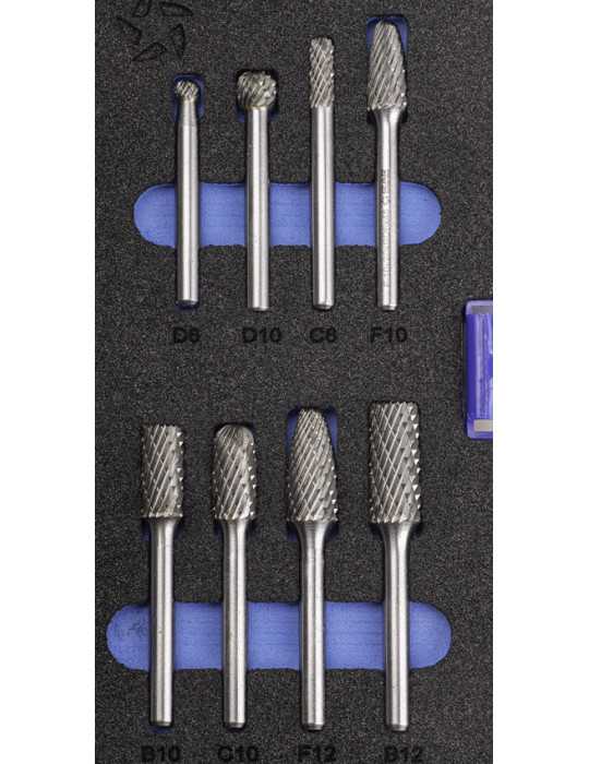 Juego Fresas Set 08 PCS (D-C-F-B) Rotativas Metal Duro -9201- IZAR