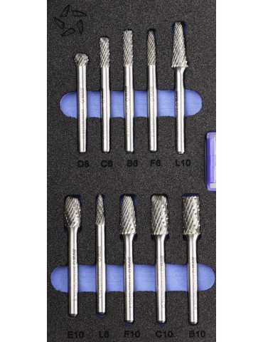 Juego Fresas Set 10 PCS (L-F-B-C-E/D) Rotativas Metal Duro -9201- IZAR