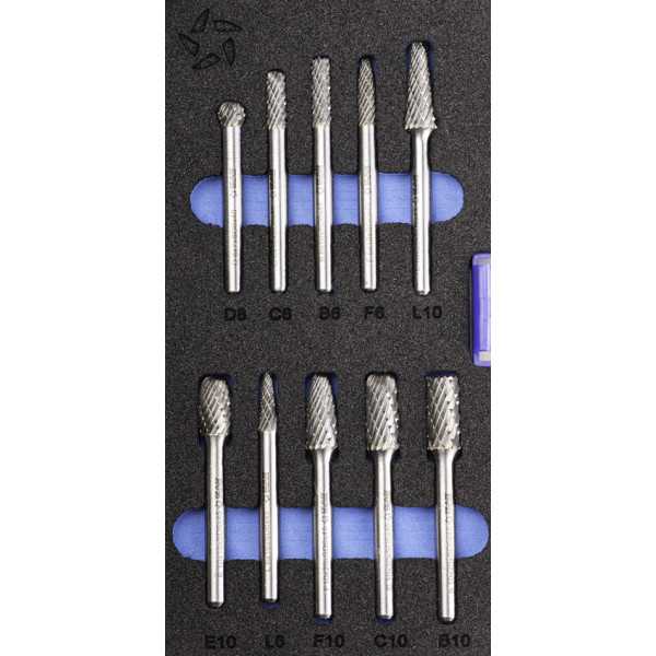 Juego Fresas Set 10 PCS (L-F-B-C-E/D) Rotativas Metal Duro -9201- IZAR