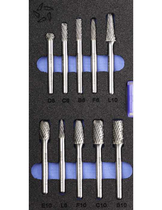 Juego Fresas Set 10 PCS (L-F-B-C-E/D) Rotativas Metal Duro -9201- IZAR