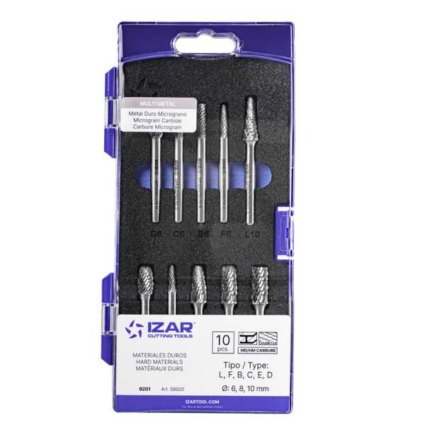 Juego Fresas Set 10 PCS (L-F-B-C-E/D) Rotativas Metal Duro -9201- IZAR