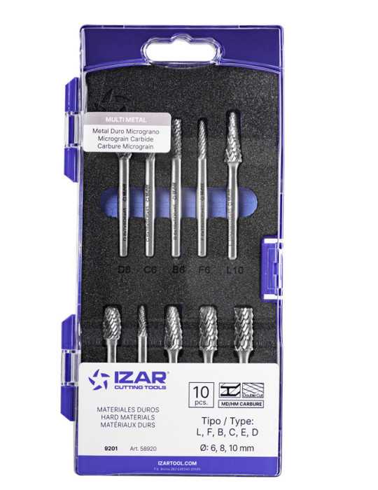 Juego Fresas Set 10 PCS (L-F-B-C-E/D) Rotativas Metal Duro -9201- IZAR