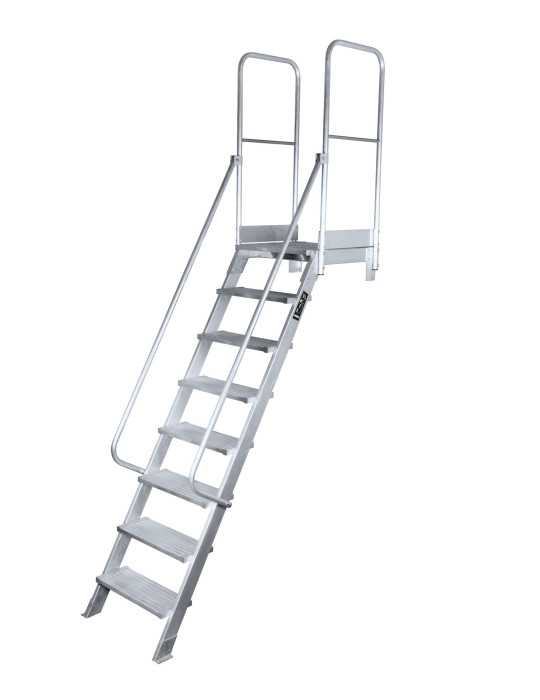 Escalera de acceso con plataforma de 45 Grados MAX de 5 peldaños con plataforma de 60x60 cm marca KTL