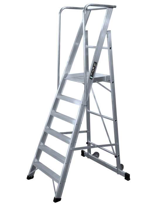 Escalera móvil con plataforma, plegable 2XL de 2 peldaños con plataforma de 45x45 cm marca KTL