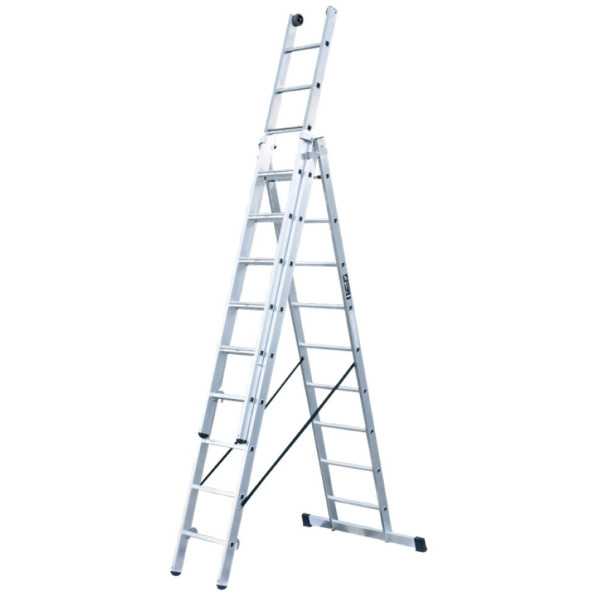 Escalera triple con peldaños anchos Industrial de 9x3 peldaños marca KTL
