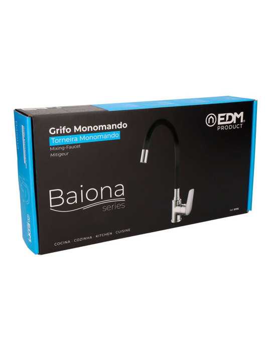 Grifo Monomando de Cocina Caño Alto Flexible Negro Serie Baiona EDM