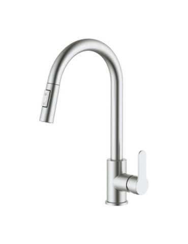Grifo Monomando de Cocina Caño Alto Extraíble Plateado Mate Serie Miño VERHAL