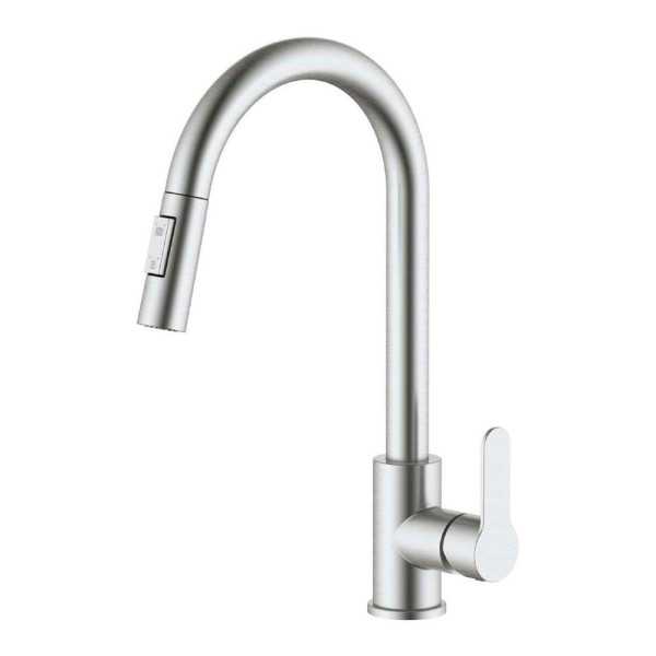 Grifo Monomando de Cocina Caño Alto Extraíble Plateado Mate Serie Miño VERHAL
