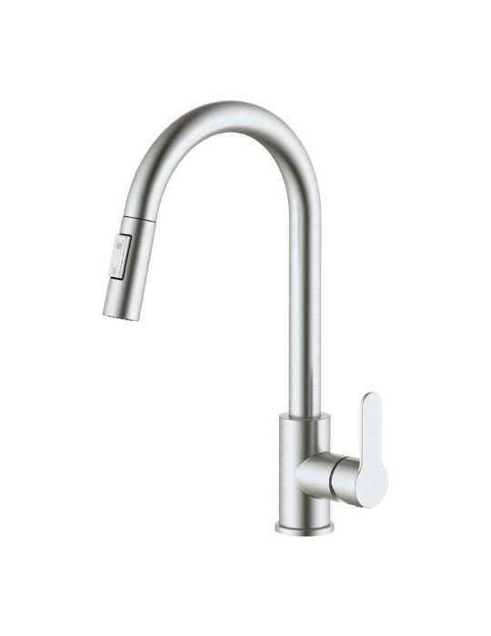 Grifo Monomando de Cocina Caño Alto Extraíble Plateado Mate Serie Miño VERHAL