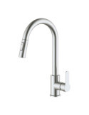 Grifo Monomando de Cocina Caño Alto Extraíble Plateado Mate Serie Miño VERHAL