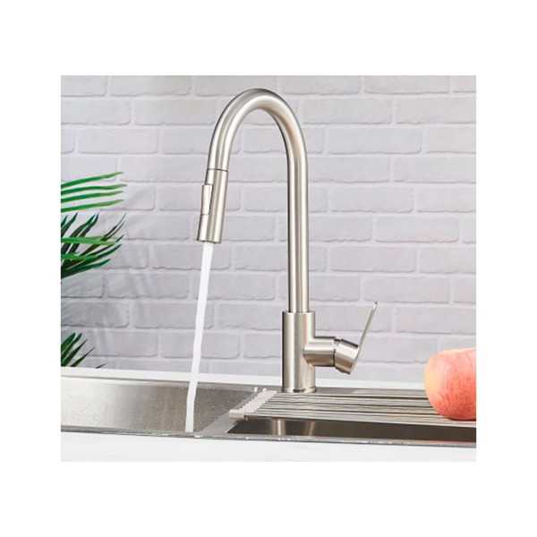 Grifo Monomando de Cocina Caño Alto Extraíble Plateado Mate Serie Miño VERHAL