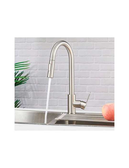 Grifo Monomando de Cocina Caño Alto Extraíble Plateado Mate Serie Miño VERHAL