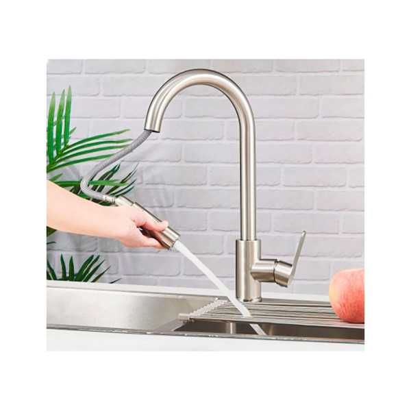 Grifo Monomando de Cocina Caño Alto Extraíble Plateado Mate Serie Miño VERHAL