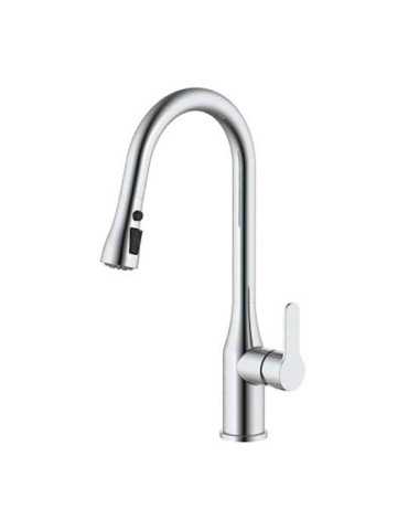 Grifo Monomando de Cocina Caño Alto Plateado Cepillado Serie Trazo VERHAL