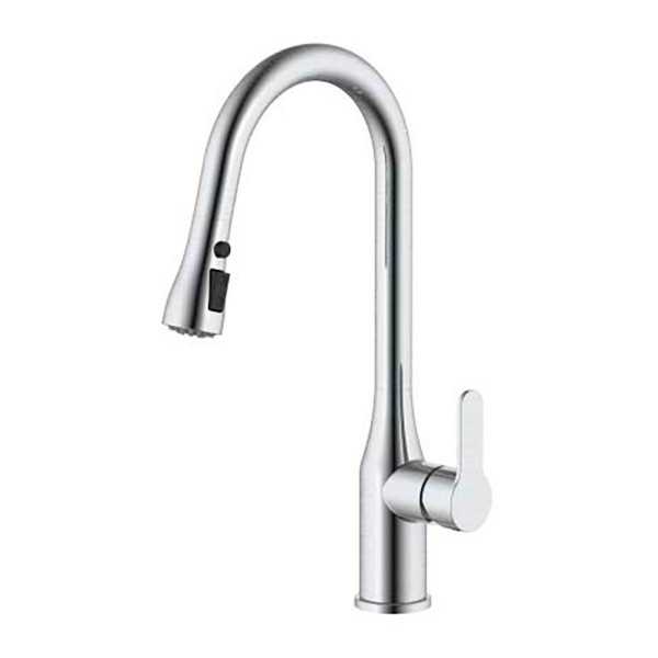 Grifo Monomando de Cocina Caño Alto Plateado Cepillado Serie Trazo VERHAL