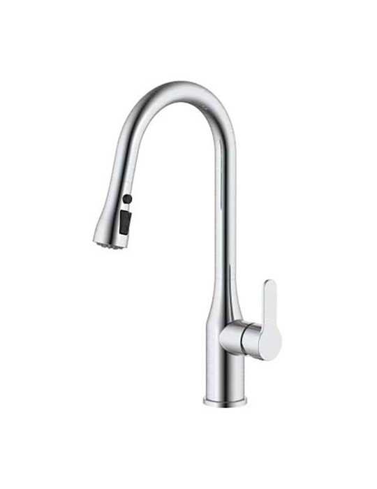 Grifo Monomando de Cocina Caño Alto Plateado Cepillado Serie Trazo VERHAL