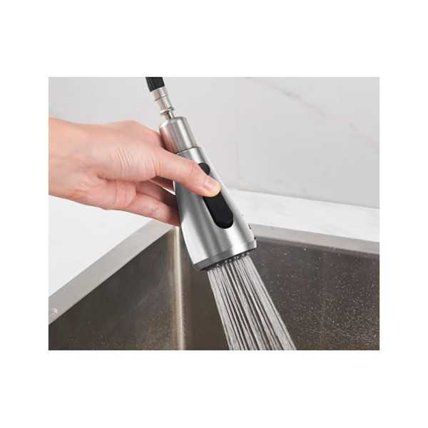 Grifo Monomando de Cocina Caño Alto Plateado Cepillado Serie Trazo VERHAL