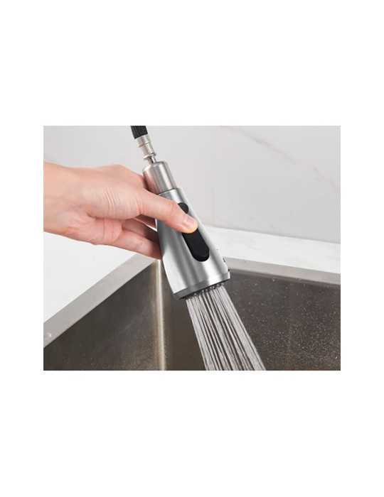 Grifo Monomando de Cocina Caño Alto Plateado Cepillado Serie Trazo VERHAL