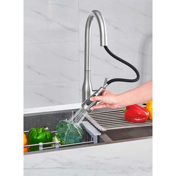 Grifo Monomando de Cocina Caño Alto Plateado Cepillado Serie Trazo VERHAL