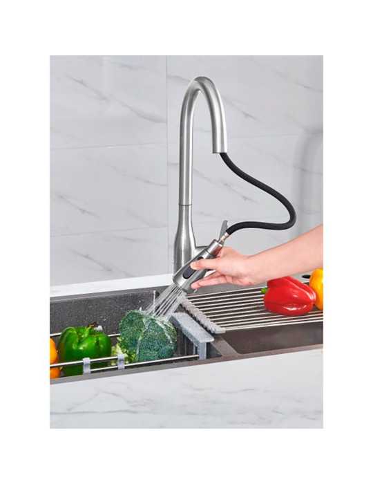 Grifo Monomando de Cocina Caño Alto Plateado Cepillado Serie Trazo VERHAL