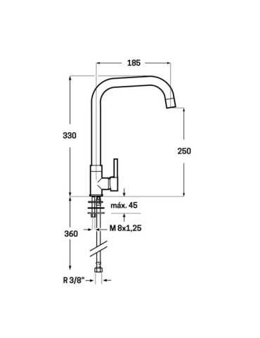 Grifo Monomando de Cocina Caño Alto Plateado Brillo Serie Zeta VERHAL 2