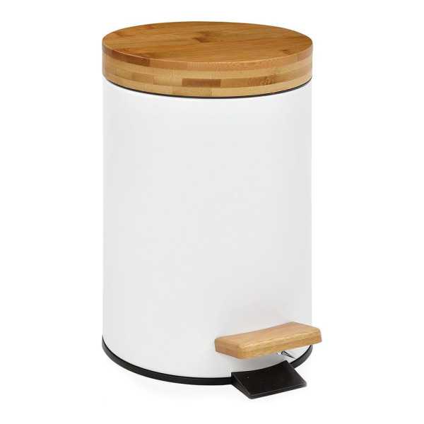 Papelera Pedal Blanca con Tapa Bambú 3 l ANDREA HOUSE