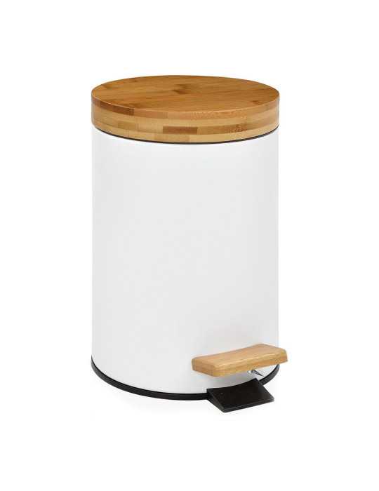 Papelera Pedal Blanca con Tapa Bambú 3 l ANDREA HOUSE