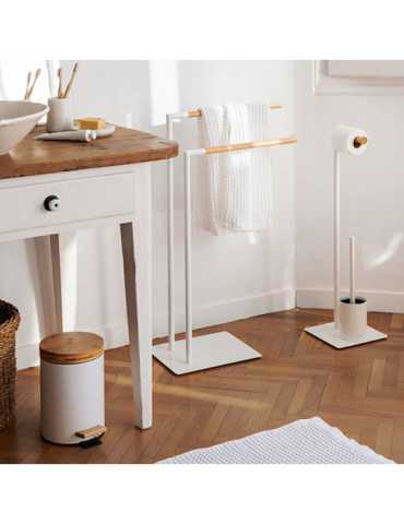 Papelera Pedal Blanca con Tapa Bambú 3 l ANDREA HOUSE 2