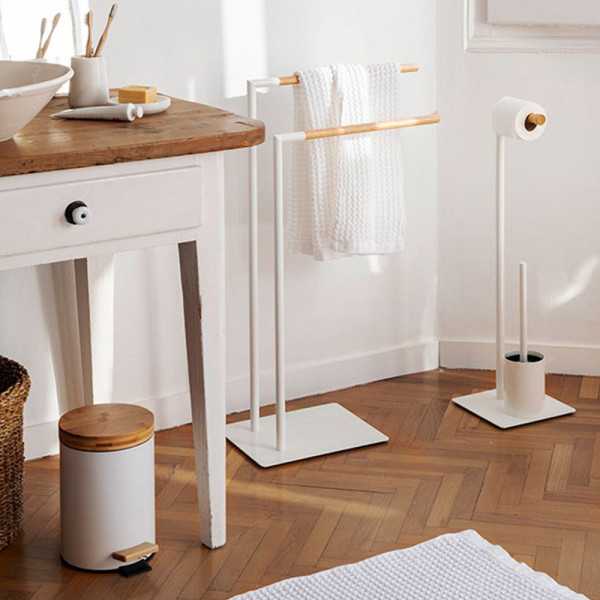 Papelera Pedal Blanca con Tapa Bambú 3 l ANDREA HOUSE